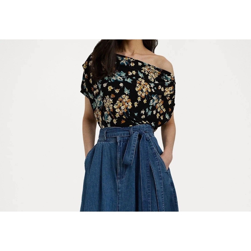 Lauren Ralph Lauren Floral Draped Cowl Neck Blouse Stretch off shoulder